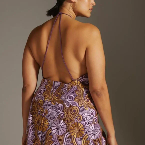 Anthropologie Embroidered Halter Mini Dress - Picture 2 of 4